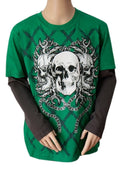 Boys Flipback Green Skull Print T-shirt
