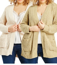 Load image into Gallery viewer, Ladies Chunky Knit Open Flap Collar Neck Front Pocket Cardigan
