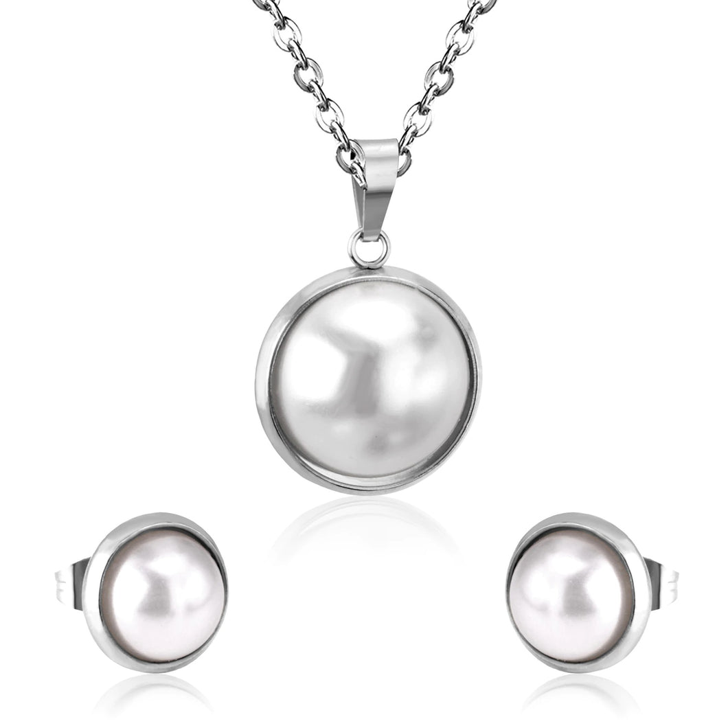 Ladies Silver Gold Chain & Pearl Necklace set