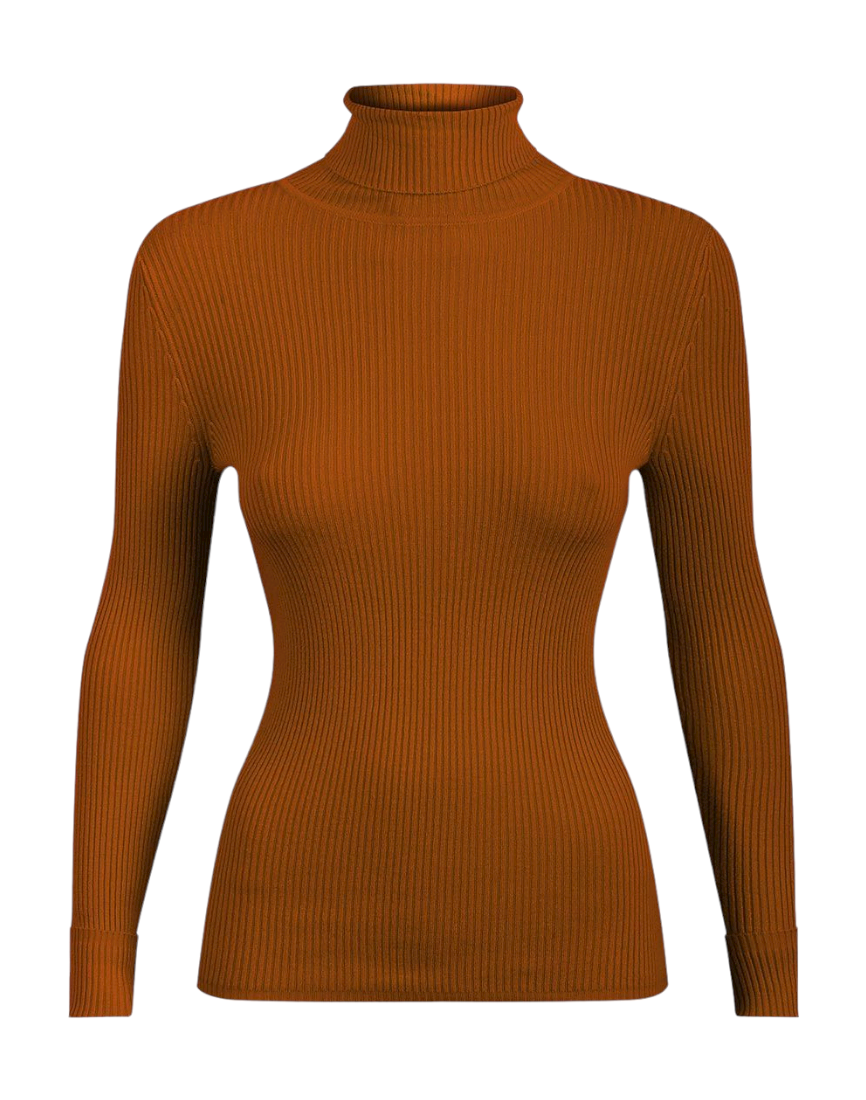 Ladies Ribbed Roll Neck Turtleneck Knitted Pullover Jumper