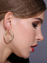 Load image into Gallery viewer, Ladies Twirl 18k Gold Plated Medium Round Thick Hoop Earrings
