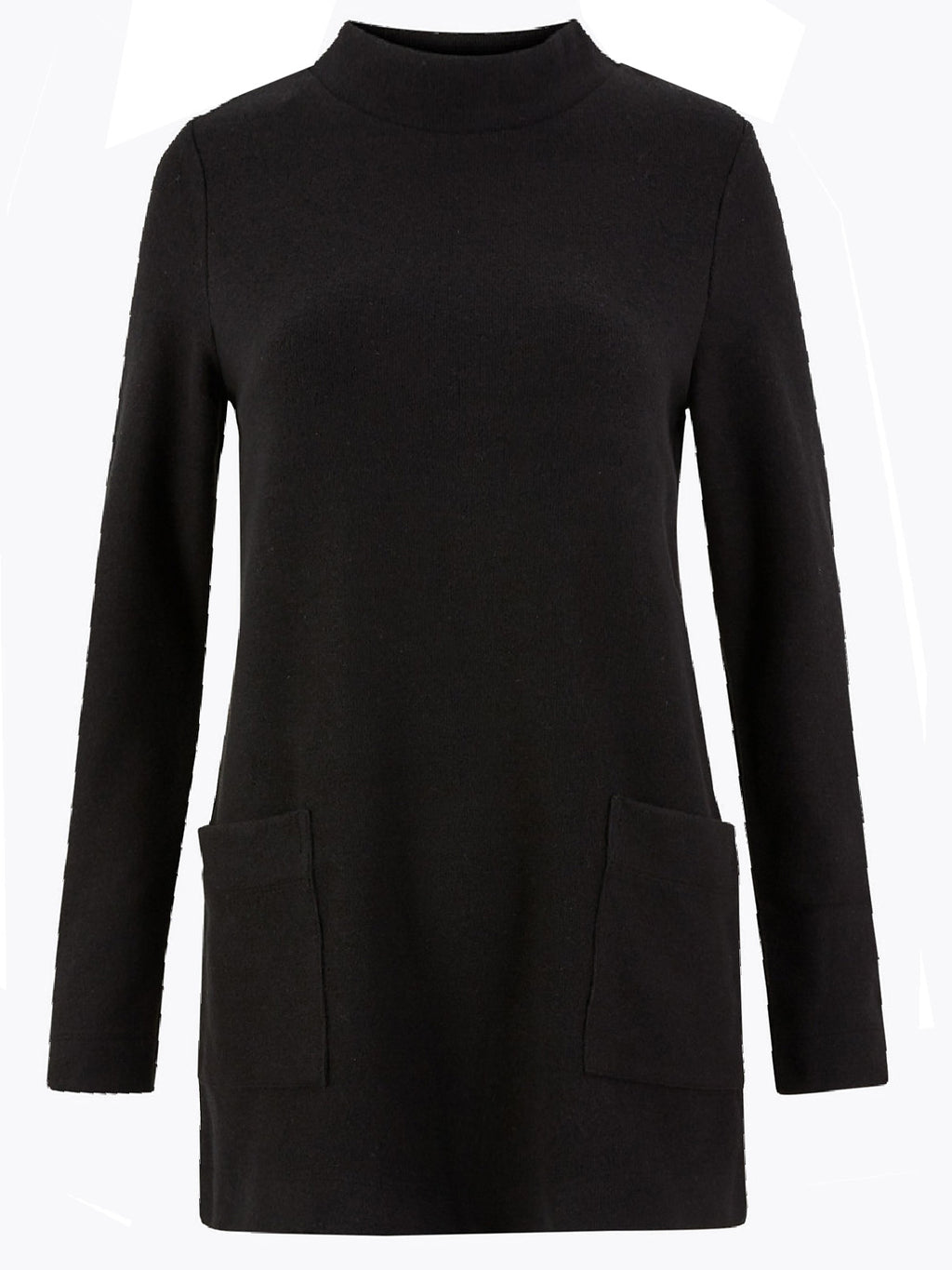 Ladies Black High Neck Soft Relaxed Fit Longline Long Sleeve Jumper Top