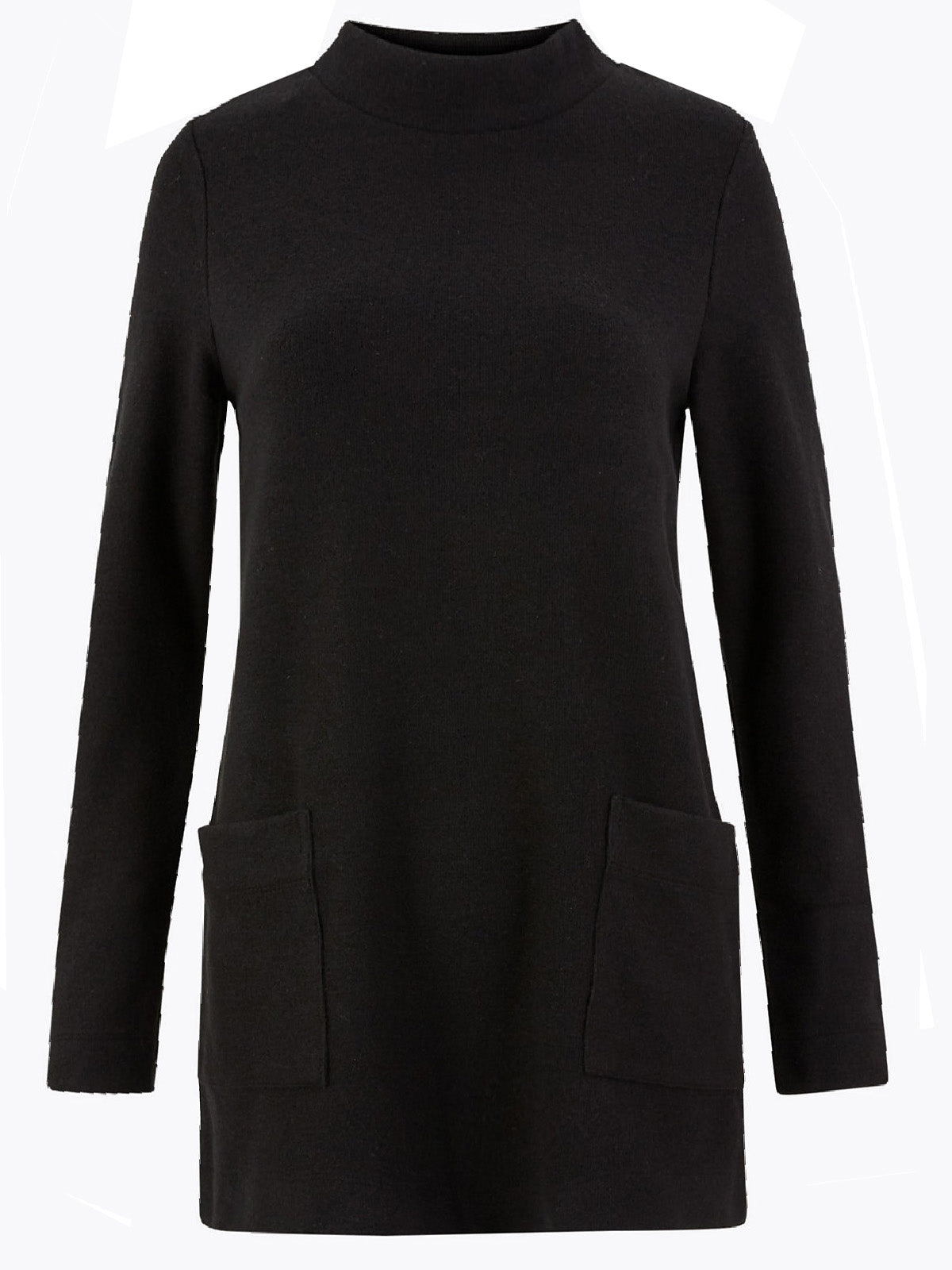 Ladies Black High Neck Soft Relaxed Fit Longline Long Sleeve Jumper Top