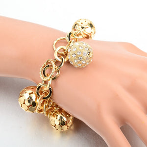 Ladies Gold Chunky Round Link Chain with Hollow Ball Cutout Crystal Bracelets