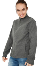 Load image into Gallery viewer, Ladies Grey Full Zip Long Sleeve Soft Fleece Cardigan
