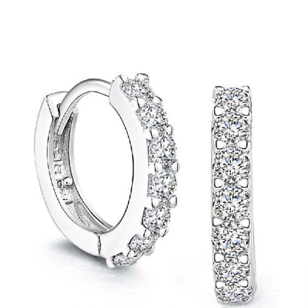 925 Sterling Silver Small Round Crystal Earrings