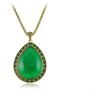 Vintage style green drop dangle earrings & necklace set