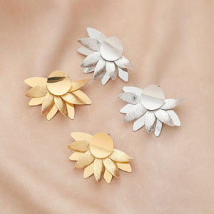Ladies Gold Silver Layered Sunflower Statement Party Earrings
