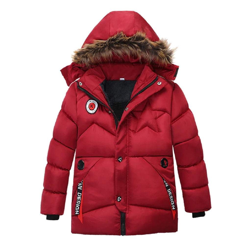 Kids Girls Boys Faux Furry Trim Detachable Hood Winter Coat