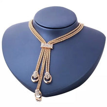 Load image into Gallery viewer, Ladies Elegant Gold Plated Choker Drop Layered Smooth Crystal 4 Pce Necklace Set
