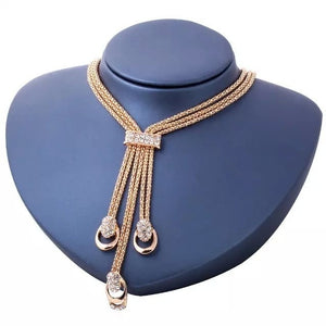 Ladies Elegant Gold Plated Choker Drop Layered Smooth Crystal 4 Pce Necklace Set