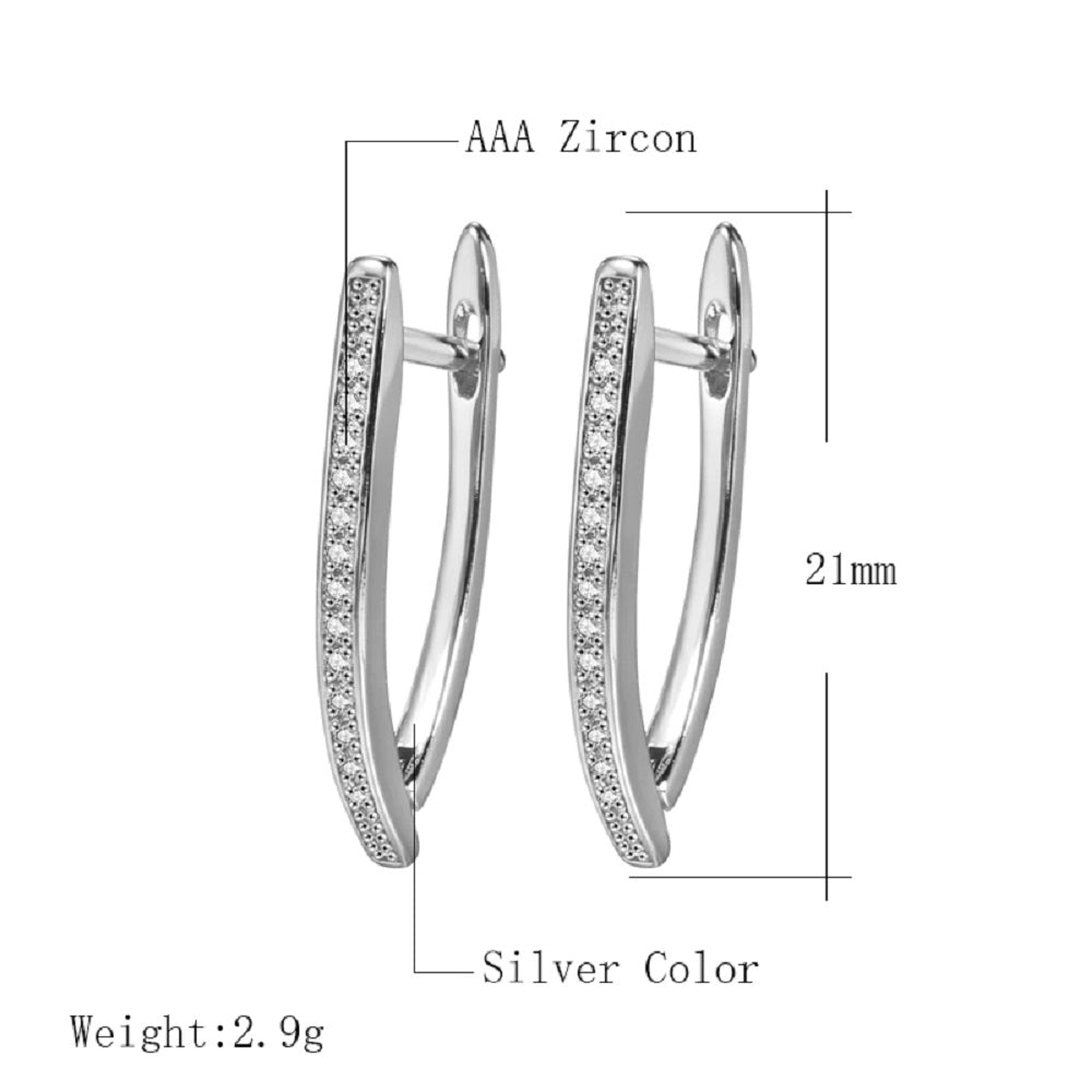 Ladies Small V Shape Cubic Zirconia Geometric Hoop Earrings