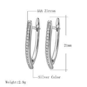 Ladies Small V Shape Cubic Zirconia Geometric Hoop Earrings