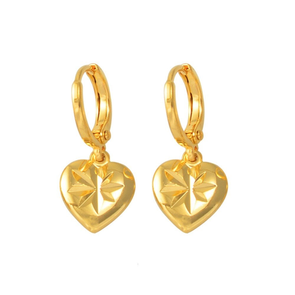 Small Hoop Heart Shape with Cutout Star Gold Plated Earrings