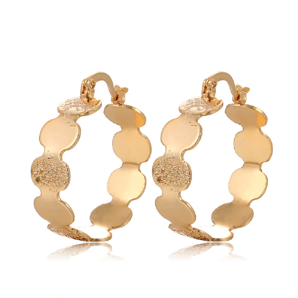 18K Gold Plated Circle Links Brush Smooth Finish Creole Earrings