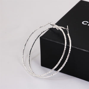 Ladies Big Silver Plated Pattern Cut Circle Hoop Earring