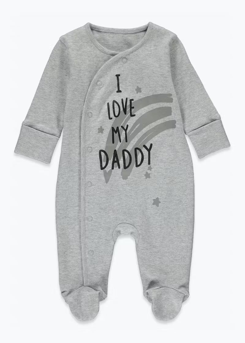 Baby Sleepsuit Unisex Grey I Love Daddy Pure Cotton Baby Grow