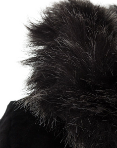 Girls Black Soft Fleece Faux Fur Trim Hood Warm Winter Jacket