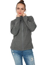 Load image into Gallery viewer, Ladies Grey Full Zip Long Sleeve Soft Fleece Cardigan
