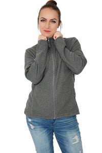 Ladies Grey Full Zip Long Sleeve Soft Fleece Cardigan