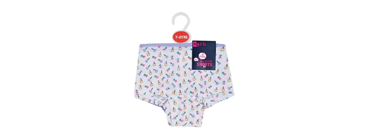 Girls 2 Pack Floral Multi & Plain Cotton Briefs