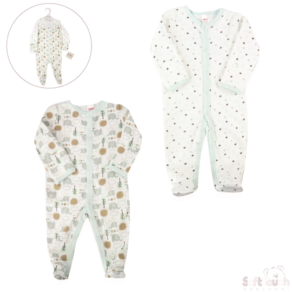 Baby Boys Girls Elephant & Square Polka Sleepsuit 2PK Set