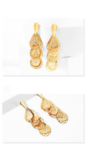 Load image into Gallery viewer, Ladies Gold Hollow Cut Out Tier Layered Geer Wheel Drop Earrings
