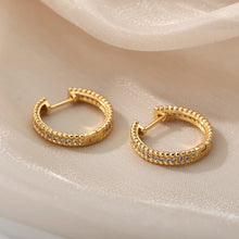 Load image into Gallery viewer, Gold Round Medium Beaded Trim Middle Zircon Creole Hoop Womens Earrings
