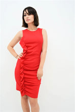 Load image into Gallery viewer, Red Ruffle Stretchy Sleeveless Bodycon Dress
