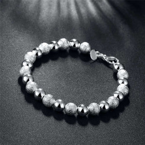 Ladies 925 Sterling Silver Smooth Matte 8mm Ball Beads Bracelet