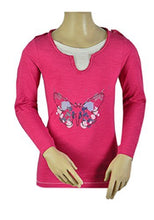 Load image into Gallery viewer, Girls Pink Olive Butterfly Mock Layer Roll Up Sleeves Cotton Tops
