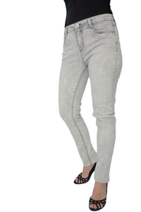 Ladies Light Grey Straight Leg Mid Rise Stretch Skinny Jeans