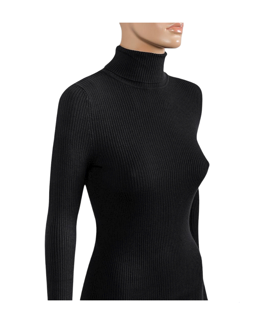 Ladies Ribbed Roll Neck Turtleneck Knitted Pullover Jumper
