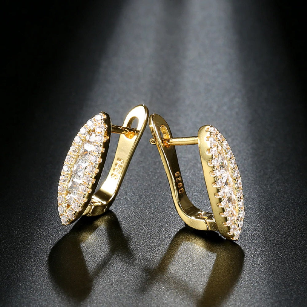 Ladies S925 Gold Silver Eye Shape Crystals Earrings
