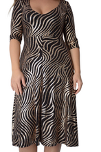 Load image into Gallery viewer, Ladies Bronze Shimmer Fit &amp; Flared Midi 3/4 Sleeve Dress
