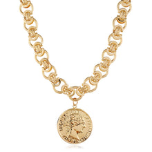Load image into Gallery viewer, Unisex Gold Retro Round Head Coin Pendant InterLink Chain Necklace
