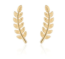 Load image into Gallery viewer, Gold Leaf Crawlers Ear Climbers Statement Stud Cuff Pair Earrings
