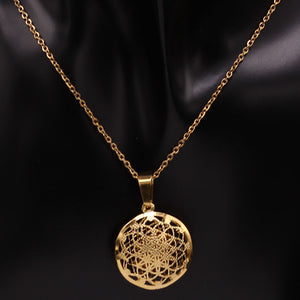 Gold Flower Of Life Stainless Steel Hollow Earring Pendant Necklace Set