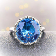 Load image into Gallery viewer, 925 Silver Crown Cut Round Large Sky Blue Topaz Gemstone ring
