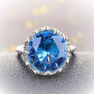 925 Silver Crown Cut Round Large Sky Blue Topaz Gemstone ring