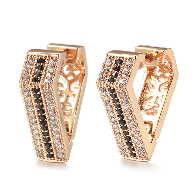 Ladies Rose Gold Triangle Inlaid crystals Earrings