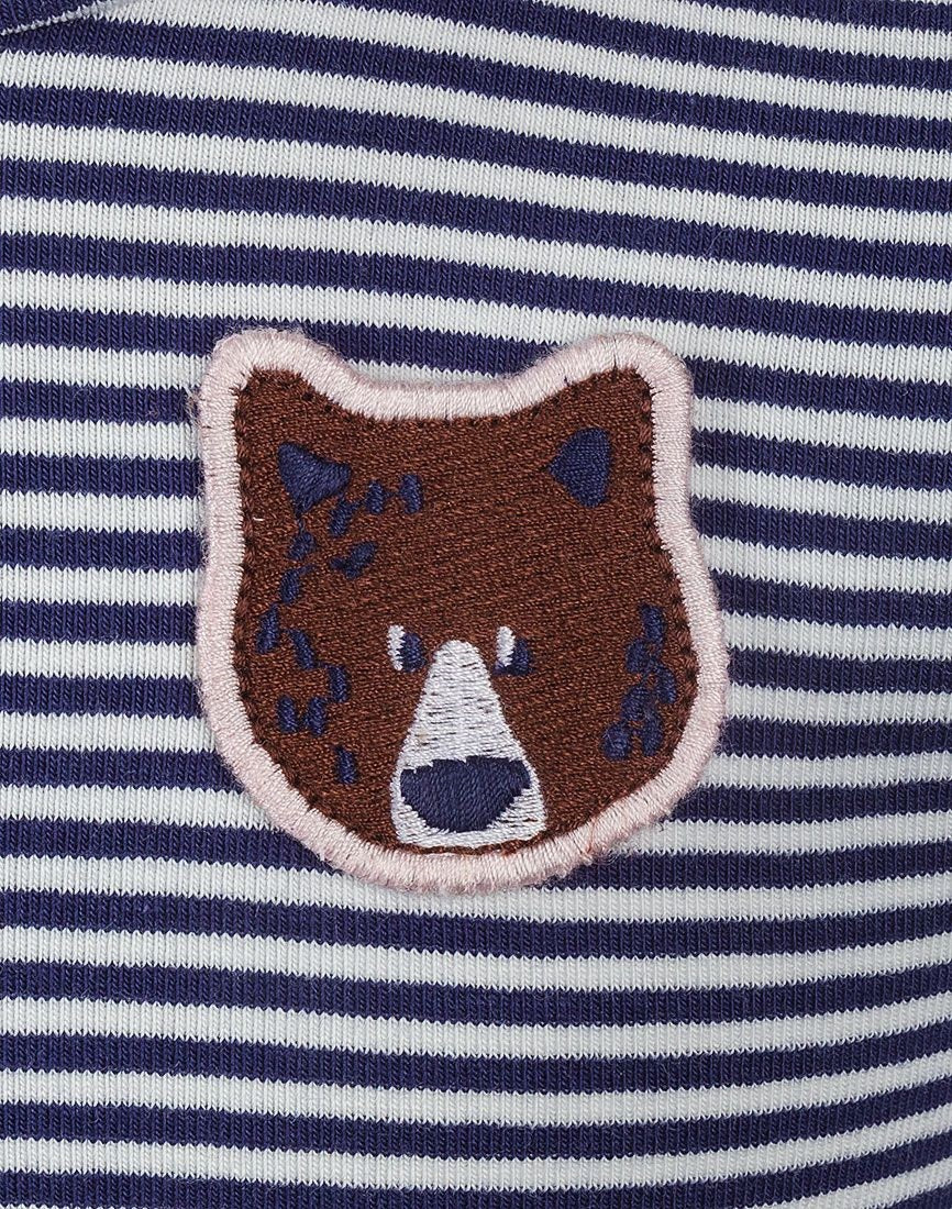 Girls Navy & White Stripe Bear applique Roll Neck Top