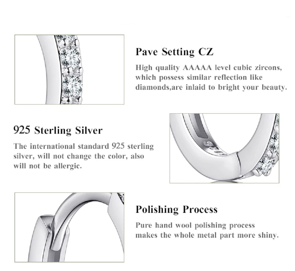925 Sterling Silver Small Round Crystal Earrings