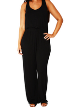 Load image into Gallery viewer, Ladies Black Round Neck Twist Cut Out Back Sleeveless Jumpsuit
