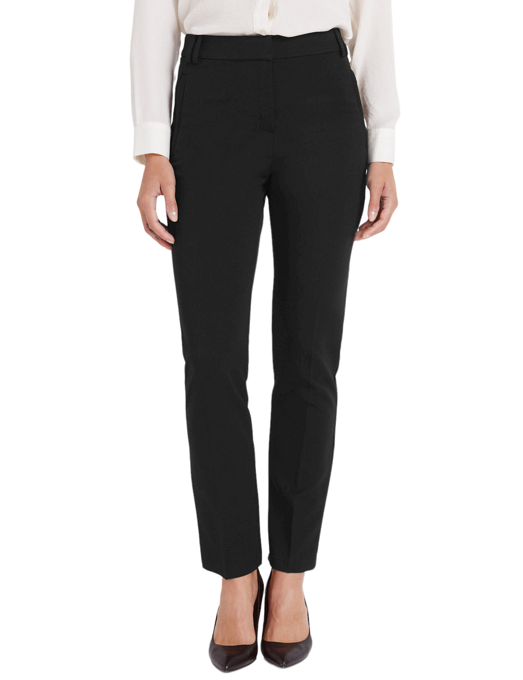 Ladies Black Flattering Zipped Pocket Slim Plus Size Trousers