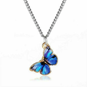 Unisex Butterfly Enamel Pendant & Link Chain Necklace