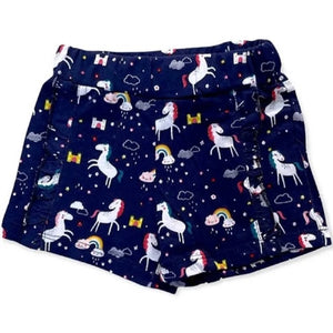 Girls Navy Unicorn Prints Elasticated Waist Summer Shorts