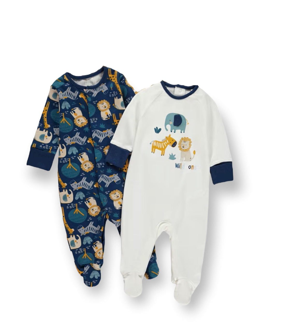 Unisex Baby Cute Safari Animal Prints Cotton Footie Sleepsuit