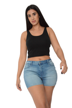 Load image into Gallery viewer, Ladies Indigo Mid Rise Stretchy Cotton Denim Jeans Summer Shorts
