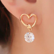 Load image into Gallery viewer, Gold Plated Cutout Heart Round Crystal Zircon Drop Earring
